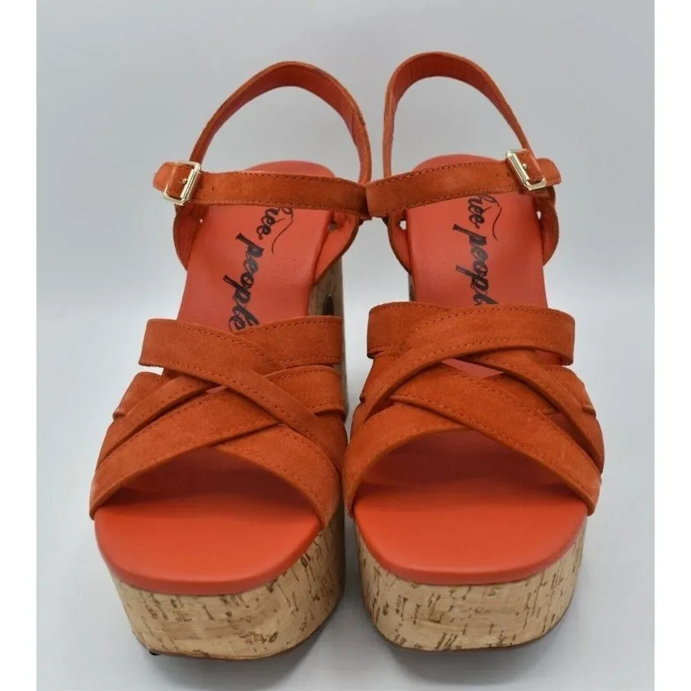 Free People Size EU 38 US 8 Lisbon Sunstar‎ Mary Jane Orange Platform Sandals